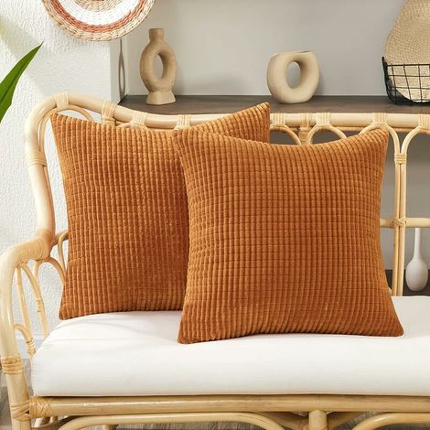 VURAHOME - Lot de 2 housses de coussin 45 x 45 cm Housse de coussin de canapé en velours orange confortable, (1/5)