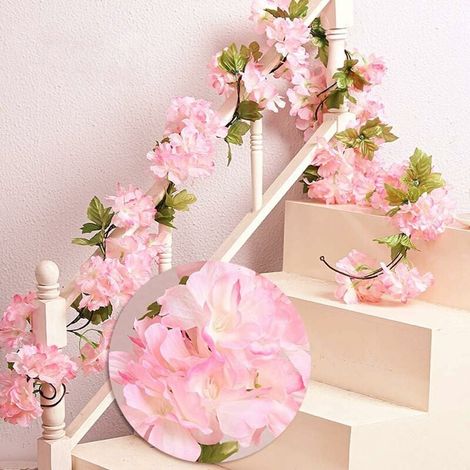SHINING HOUSE Guirnalda de flores artificiales de cerezo de 235 cm para colgar, enredadera, hojas, valla familiar, valla para jardín, boda, decoración navideña (rosa, 1 pieza) (1/5)