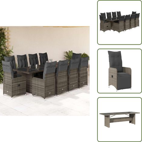 11-tlg. Garten-Bistro-Set mit Kissen Grau Poly Rattan - Bistro Set - Bistro Sets - Bistroset - Garten Bistro Set (1/5)