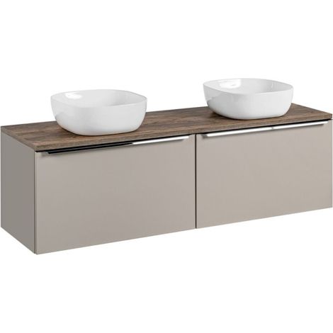 Badezimmer-Set VANTA taupe: Unterschränke 160 cm + Waschtischplatte + 2 Aufsatzwaschbecken
