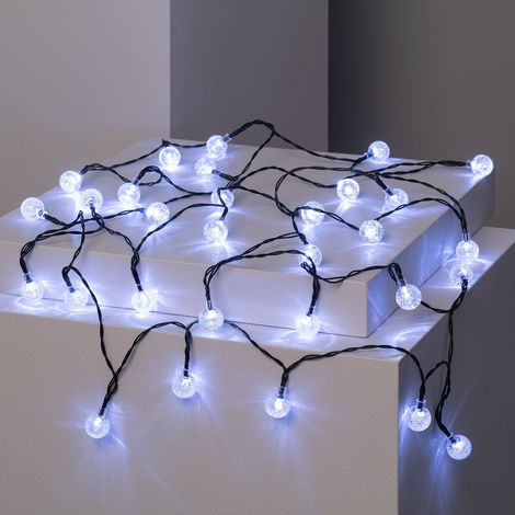 Ledkia – Guirlande solaire 30 boules 5m – Lumière blanche froide 5000K – 8 modes d'éclairage – Panneau solaire avec capteur de lumière