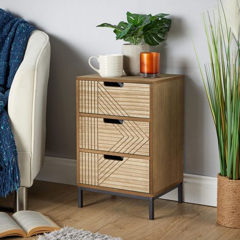 Solid Chest 3 Storage Drawers Geometric Design Bedroom Clothing Organiser Unit (1/5)