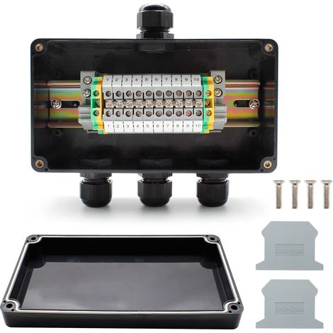Boîte de Jonction Etanche, 1in 3 Sorti Avec Borne / MBKK2.5, Kit de Bornier Sur Rail DIN, Connecteur à Sertir et Borne de Terre (Noir) (1/5)