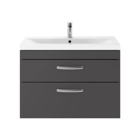 Nuie Athena Gloss Grey 800mm Wall Hung 2 Drawer Vanity Unit and Thin Edge Ceramic Basin - ATH081D (1/5)