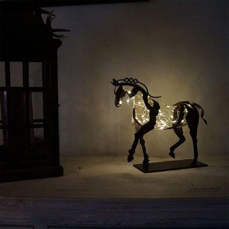 Sculpture de cheval en métal, cadeau pour cavalier, décoration intérieure, style champêtre, style vintage, statue de cheval en métal (avec lumière). (1/5)
