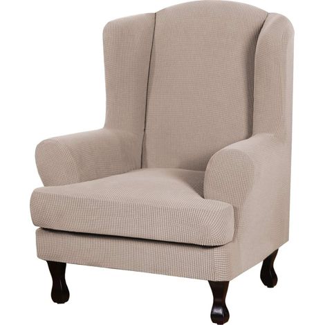 2 pièces housse de canapé/fauteuil à oreilles, extensible en spandex lycra jacquard, lavable en machine, couleur marine (1/5)