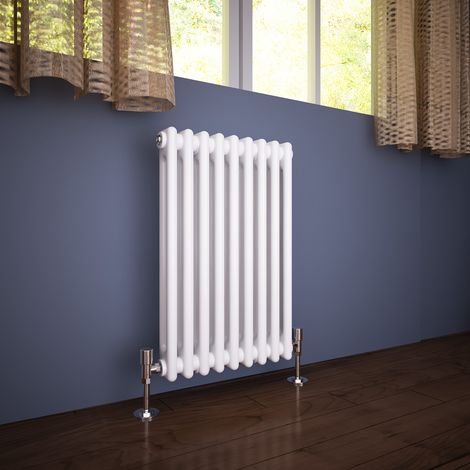 ELEGANT 600 x 420 mm White Column Rads Low Carbon Steel Radiator Double Panel Designer Radiator 2 Column + White Thermostatic Radiator Valves (1/5)