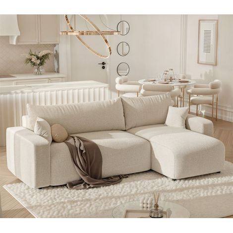 Ecksofa mit Schlaffunktion Sofa LUNA Stoff Centaur Beige Ottomane Rechts