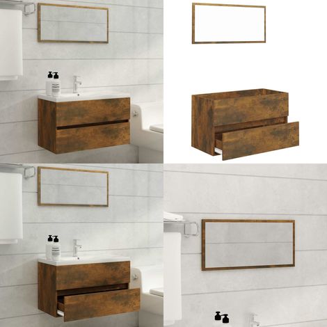 2-tlg. Badmöbel-Set Räuchereiche Holzwerkstoff - Badmöbel Set - Holzwerkstoff - Waschbeckenunterschrank - Spiegelschrank - Badezimmermöbel - Home & Living (1/5)