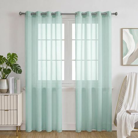 Voilages Vert Menthe Clair à Œillets 4 cm, Lot de 2 Rideaux Semi-Transparents en Polyester, Légers et Filtrants pour Salon Chambre Bureau Porte-Fenêtre, 140 x 200 cm par Panneau (1/5)