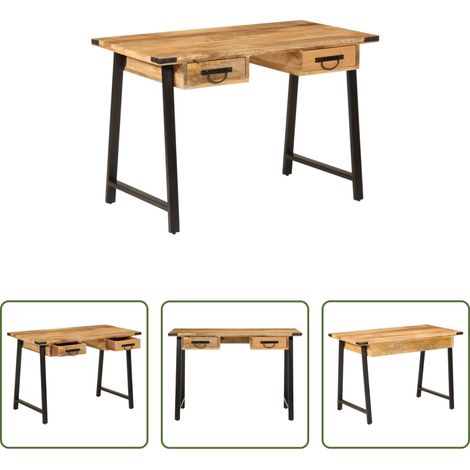 vidaXL Escritorio con cajones madera mango maciza y hierro 105x55x70cm (1/5)