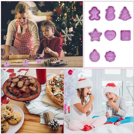 8 emporte-pièces de Noël en plastique pour biscuits et chocolats, avec tampons décoratifs pour enfants. (1/5)