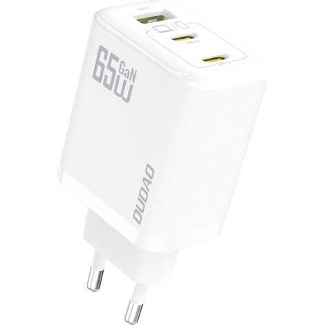 Cargador de pared Dudao A29 de 65 W con tecnología GaN, 2 puertos USB-C y 1 puerto USB-A - Blanco (1/5)