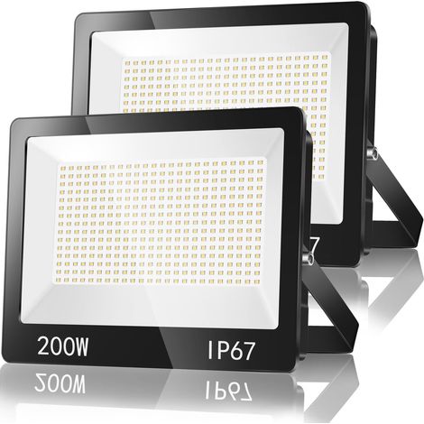 Projecteur Exterieur LED 200W 2 Pièce, IP67 Imperméable Spot LED Extérieur Avec Transformateur, 20000LM 6500K Blanc Froid Eclairage de SécuritéD Pour Terrasse, Jardin, Garage, Usine, Stade
