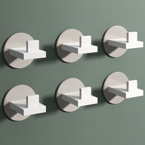 Mai & Mai Kleiderhaken 6 Stück Wandgarderobe Wandhaken aus Edelstahl Garderobenleiste Garderobenhaken 8cm Matt weiß + Nickel gebürstet Stalo-08