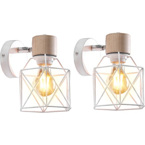 (2X) Applique Murale Rétro Moderne Lampe Murale Nordique Applique Murale En Bois Métal Applique Murale Vintage Ampoule E27 (Blanc)