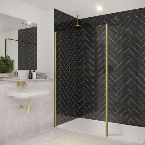 Merlyn 8mm Brushed Brass Wetroom Shower Screen Swivel Return Panel 300mm (1/5)
