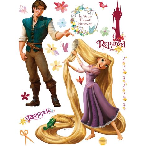 sticker mural Raiponce jaune, bleu canard et violet  - Disney