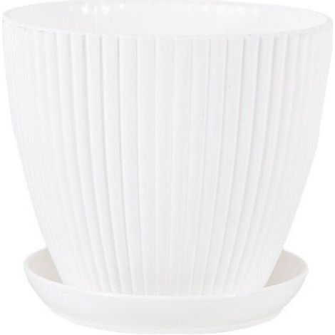 Flower pot with white tray, 998cm, 1 flower pot made of thickened plastic resin with vertical stripes (1/4)