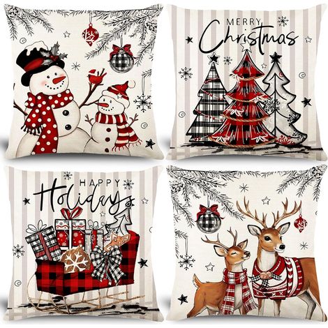 Taies d'oreiller de Noël, lot de 4, taies d'oreiller décoratives de Noël, adaptées aux canapés, salons et chambres (45 x 45 cm) (1/5)