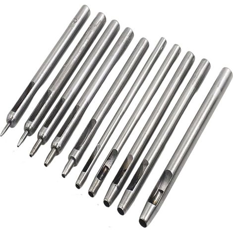 10 Pièces Emporte Pièce cuir, Poincon Creux Poinon en Cuir Poinon Creux en Acier Rond Set Outils de Perforation de Trou Creux de Cuir Pour Bracelet De Montre Ceinture 0.5mm-5mm (1/5)