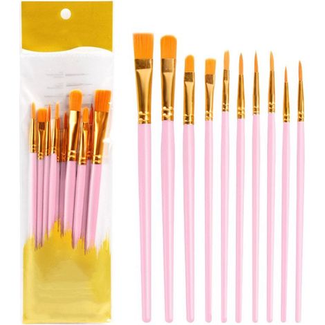 Brushes Peinture - Poils Nylon - 10 Pièces - Pour Acrylique Huile Aquarelle Art Facial Manucure Miniatures - Lot Complet (1/5)