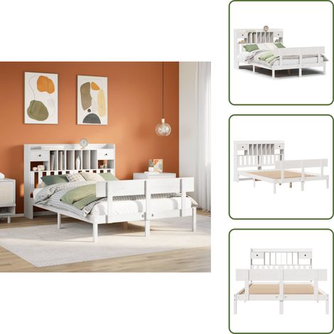 vidaXL Lit bibliothèque sans matelas blanc 150x200 cm bois pin massif