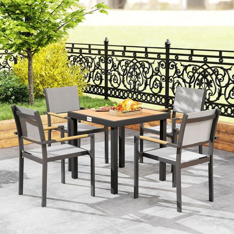 Gartentisch aus Aluminium in Naturholz-Optik 78 x 78 x 74 cm, Tischplatte in Holzoptik, verstellbare rutschfeste Füße (1/5)