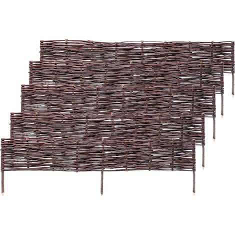 KADAX Palisade aus Weide, natürlicher Weidenzaun, 5 Stück, 120x30cm