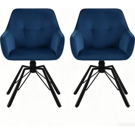 Silla de comedor giratoria de terciopelo azul con reposabrazos, juego de 2 (1/5)