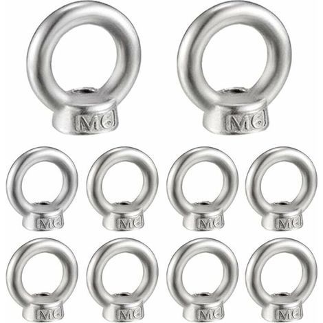M6 Écrou à Anneau 10 Pcs 304 en Acier Inoxydable Filetage Écrou à Oeil de Levage Écrous à Œillet pour Les Accessoires de Levage, (1/4)