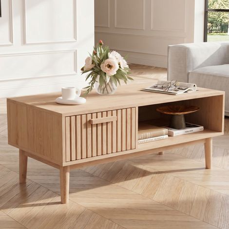 ADWOLT Table basse fixe ,Table basse de salon avec tiroir , table d'appoint en MDF, meuble de salon ,100x50x43 cm (1/5)