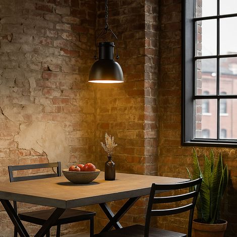 LED Hängelampe Industrial Design Wohnzimmerleuchte Küchenlampe Pendelleuchte Deckenleuchte, Metall schwarz, 1x E27 10,5W LED warmweiß, H 120 cm, Küche Loft Wohnzimmer