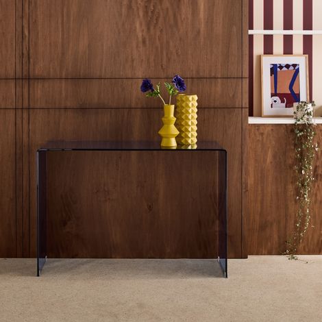 Console rectangulaire en verre trempé 110cm bleu gris - Glintz (1/5)
