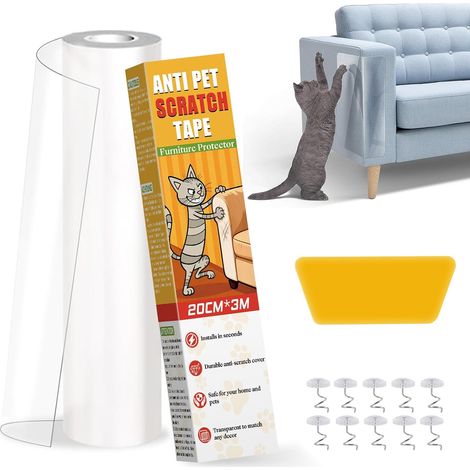 Protection Canapé Chat Anti Griffe 20cm × 3m, Protège Canapé Griffe Chat, Anti Griffe Chat Canapé, Transparent avec 10 Clous (1/5)