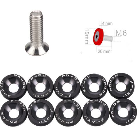 Pièces de modification automobile JDM : vis à rondelle M6, rondelles de protection de batterie, garde-boue, vis de support de plaque d'immatriculation, décorations - Noir