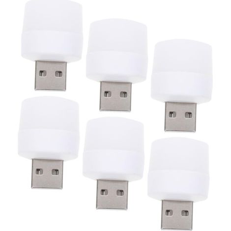 Bombilla de luz nocturna portátil USB de 6 LED con luz cálida - Blanca (1/5)