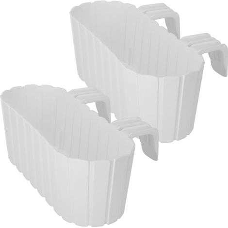 KOTARBAU® Maceta ovalada rústica blanca para balcón con barandilla, 400 mm, juego de 2