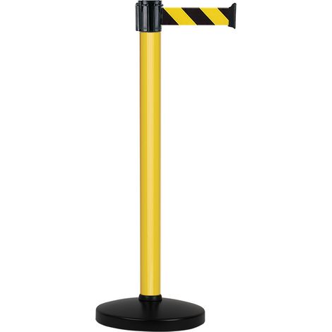 Poteau Alu Jaune laqué à sangle Jaune/Noir hachuré 3m x 50mm sur socle portable - 2010573 (1/3)