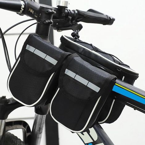 Borsa da telaio 4 in 1, da posizionare sotto il tubo orizzontale del telaio, adatta a bici da strada e mountain bike (Nero) (1/3)