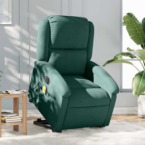 vidaXL Massagesessel mit Aufstehhilfe Elektrisch Dunkelgrün Samt (1/5)