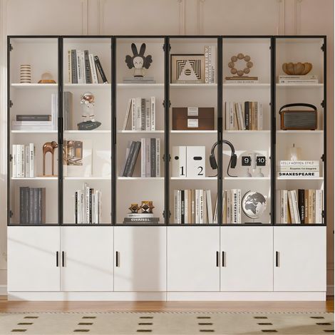LED-Vitrine 240 x 32 x 200 cm aus MDF und Glas, 12 Türen, weiß HAVRYA (1/5)