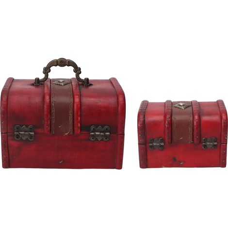 Coffre à Bijoux Vintage en Bois Rouge Rétro, Boîte de Rangement Décorative pour Bureau ou Chambre (1/5)