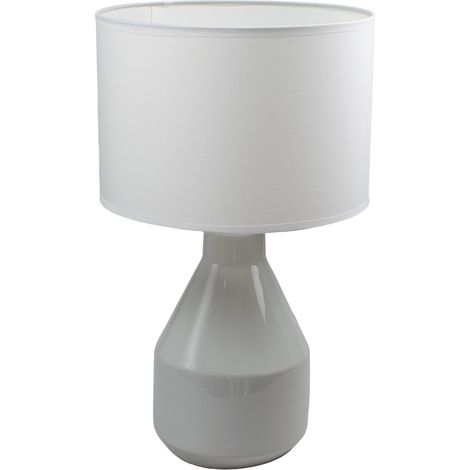 Lampe a poser ceramique abat jour coton blanc luminaire LED E27 chambre salon (1/3)