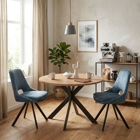JIEXI Esszimmergarnitur, aus Flanell, mit durchbrochener Rückenlehne, geeignet für Küche, Schlafzimmer und Büro (2 Stühle, Blau) (1/5)