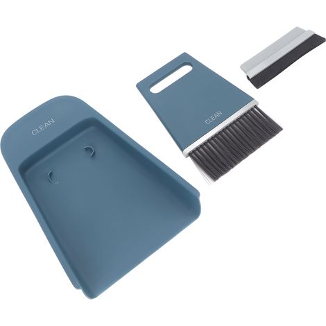 Ensemble de 3 mini brosses de nettoyage, pelles et grattoirs pour le dépoussiérage, idéal pour les salons de manucure (bleu).