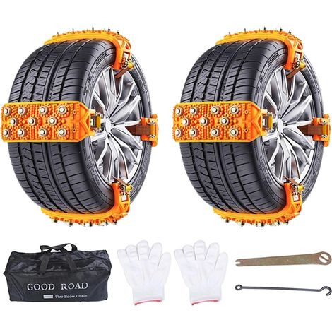 Chaînes à neige pour camion - Convient pour les chaînes de pneu antidérapantes de tracteur de pelouse avec roue de 165 à 265 mm - Sangles de montage en 5 secondes pour traction, conduite sûre, neige (1/5)