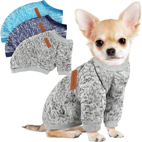 Ensemble de pulls d'hiver douillets pour petits animaux, tenue polaire douce et chaude pour chiens et chats, lot de 3, bleu marine, gris et bleu clair