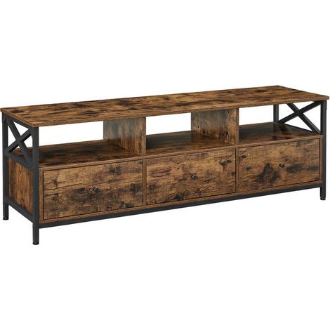 Meuble télé support TV rangement téléviseur jusqu'à 65 pouces avec 3 tiroirs et étagères 147 x 40 x 50 cm style industriel campagnard cadre en acier marron (1/3)