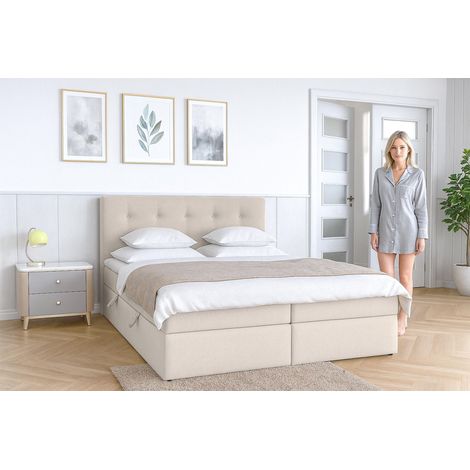 AX LIVING Baunei Boxspringbett 180x200 mit Bettkasten beiges Bett